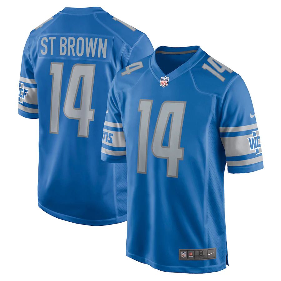 Men Detroit Lions 14 Amon-Ra St. Brown Nike Blue Game Player NFL Jersey